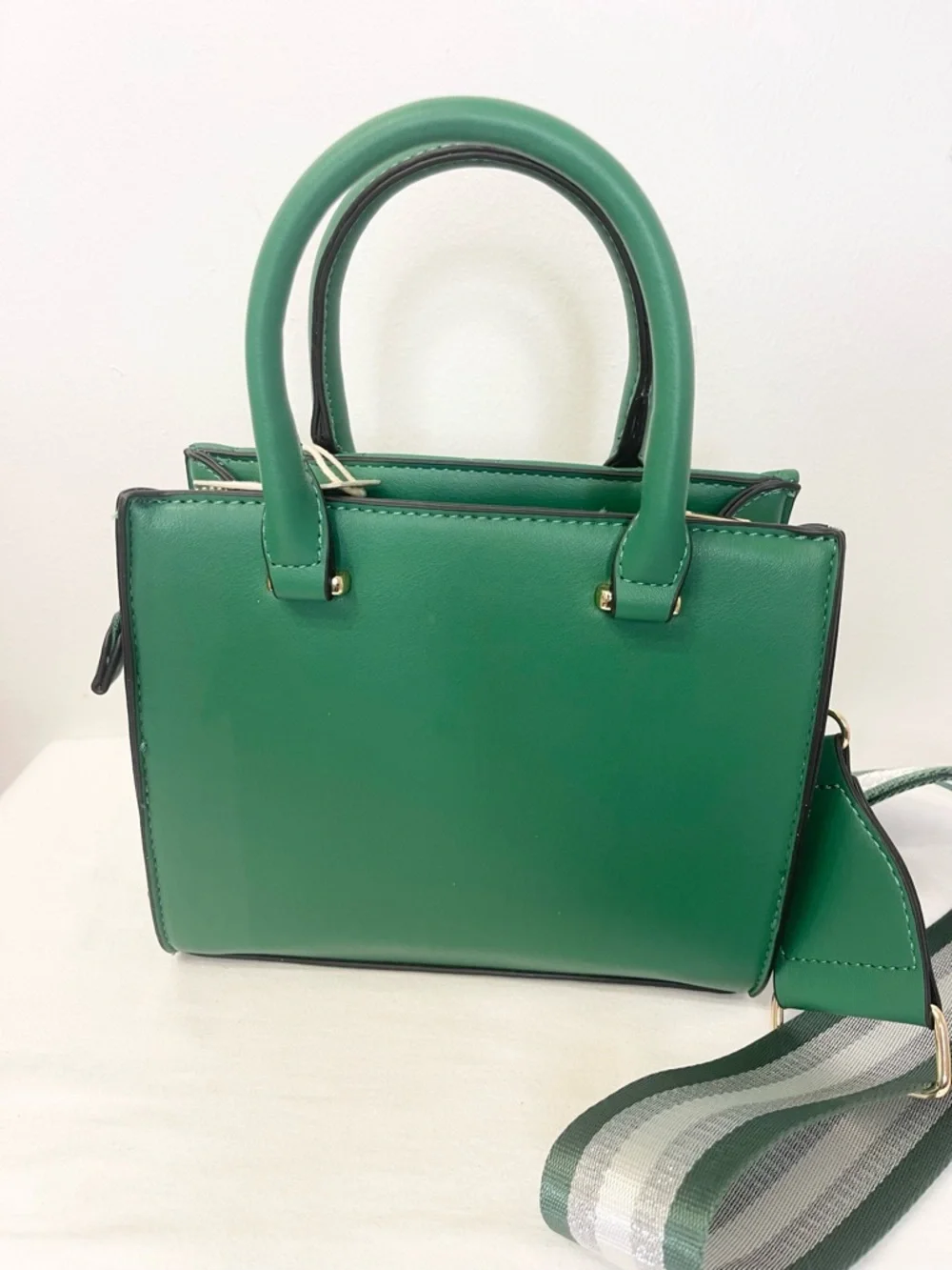 Kayla Ava Emerald Quilted Stud Satchel with Striped Crossbody Strap